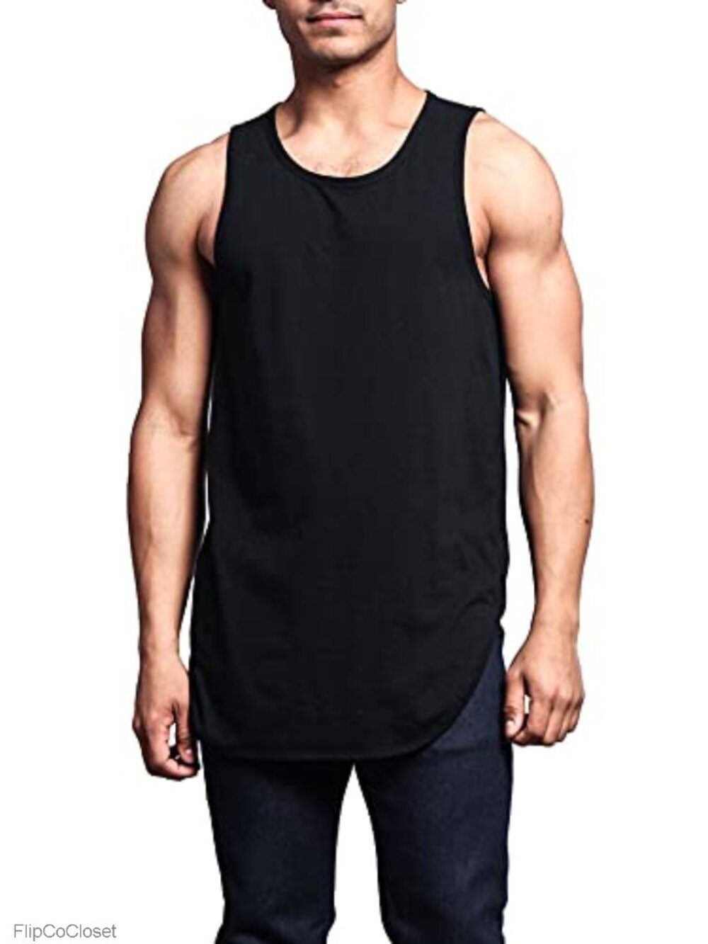 Men's Long Length Curved Hem Tank Top Breathable Gym Workout Top